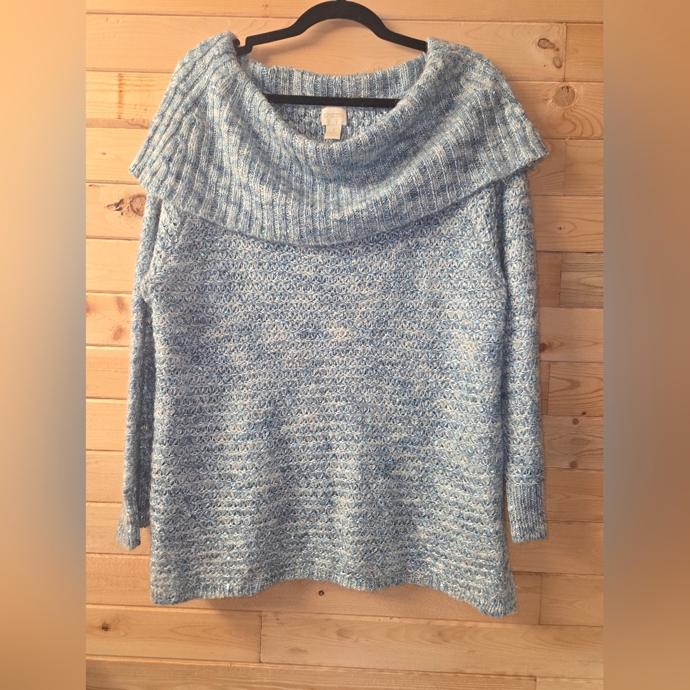 Chico's Womens Blue Sequin Shine Dorothy Pullover Sweater EUC Size 3 = 16